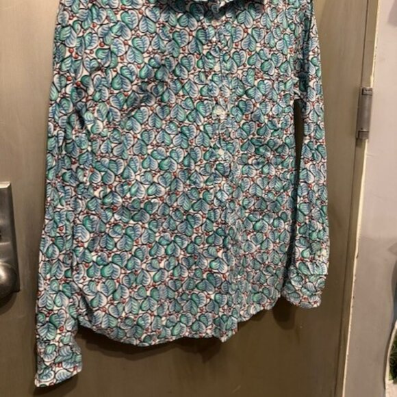 J Crew Leaves & Berries Green Blue Popover Button Front Shirt - Picture 6 of 16